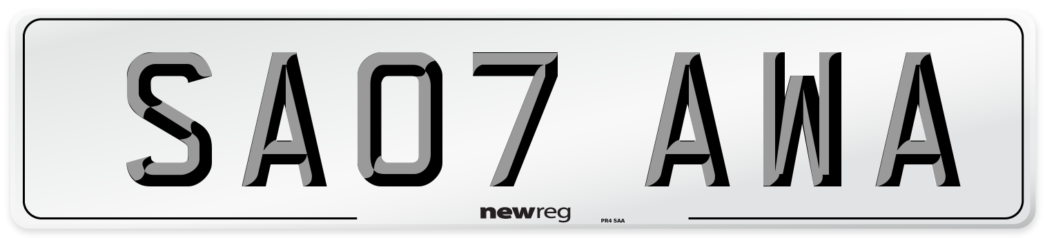 SA07 AWA Number Plate from New Reg